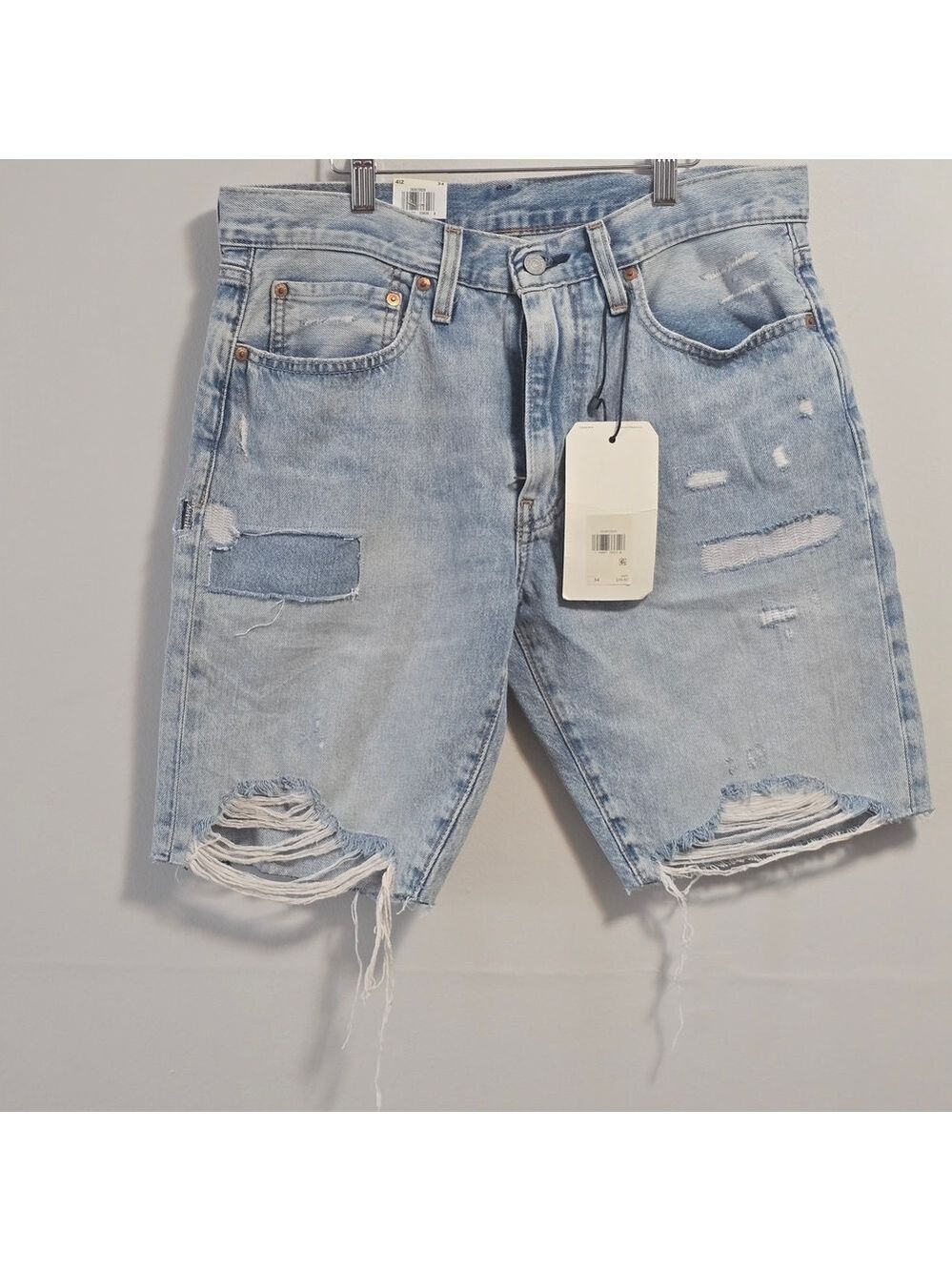 Levi's 412 Slim Shorts Light Blue Distressed Denim Shorts